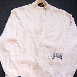 Lee Jeans Brand University School Preppy Casual Cream Knit Cardigan Sweater XXL